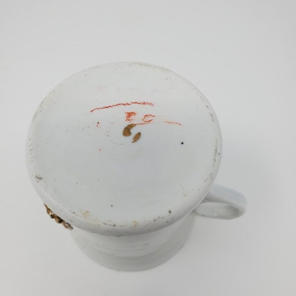 Antique German Porcelain Victorian Shaving Mug Raised Gold Flowers Cobalt Leaves - Picture 6 of 7